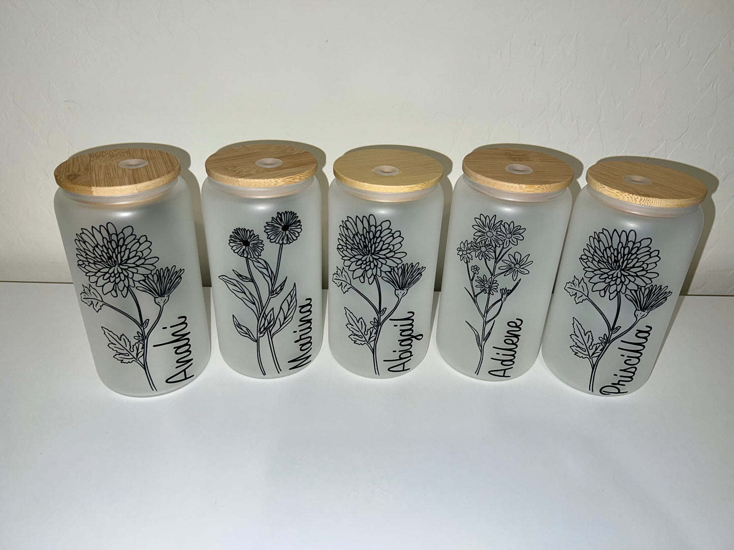 Birth flower glass cups